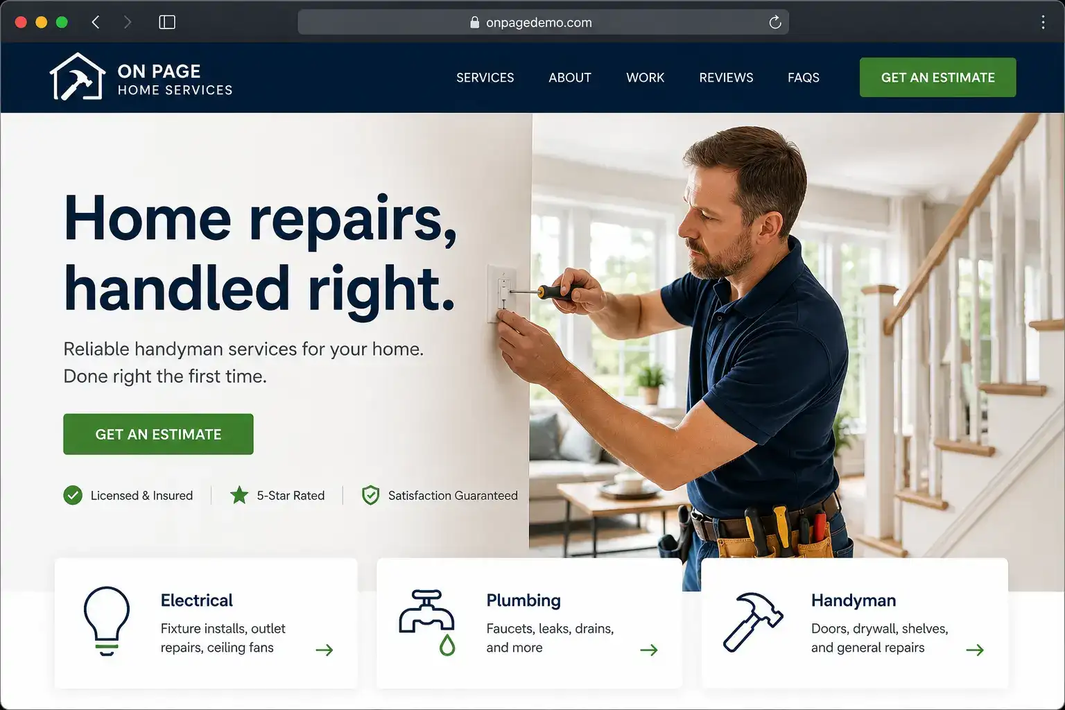 Home Service Co. one-page website example
